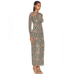 Etro Gold and Silver Long Sleeve Bodycon Cocktail Dress